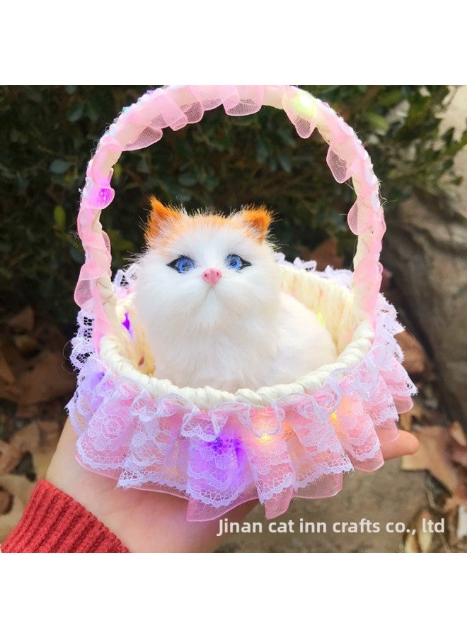 Luminous Basket Cat Can Call Kitten Doll Children's Toys 3-4 Simulation Animal Model Gift Shop Wholesale-Color:Can Call Mother And Child Cat + Luminous Basket (colors Are Sent Randomly) - Image 4