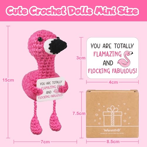 WenmthG Positive Flamingo Crochet Doll Mini Funny Gifts for Women Girlfriend Wife Couple Positive Crochet Animals Emotional Cheer Up Support Handmade Flamingo Birthday Graduation Decoration Gift - Image 3