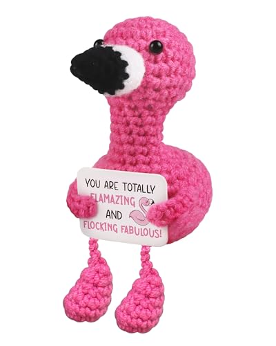 WenmthG Positive Flamingo Crochet Doll Mini Funny Gifts for Women Girlfriend Wife Couple Positive Crochet Animals Emotional Cheer Up Support Handmade Flamingo Birthday Graduation Decoration Gift - Image 1