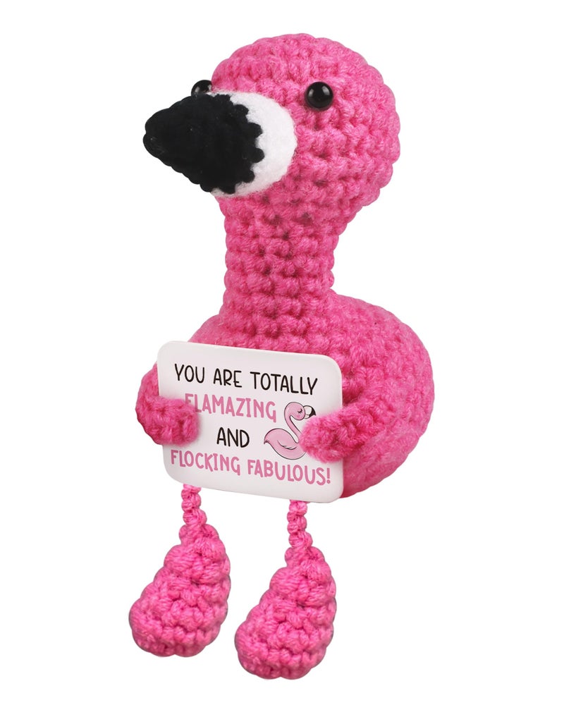 WenmthG Positive Flamingo Crochet Doll Mini Funny Gifts for Women Girlfriend Wife Couple Positive Crochet Animals Emotional Cheer Up Support Handmade Flamingo Birthday Graduation Decoration Gift - Image 2