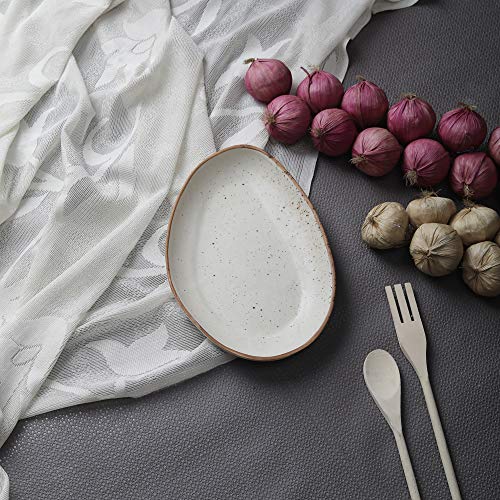 Miah Decor Md-302 Stoneware Handcrafted Ceramic Matt Finish Stoneware Oval Platter, 10 Inch X 7.5 Inch, Offwhite, Microwave Safe, Freezer Safe, Dishware Safe Serveware Platter - Image 1