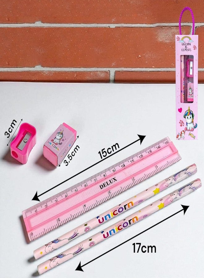 Dharmsaar Unicorn Theme Stationery Set for Kids | 4 Pcs School Kit with 2 Pencils, Eraser, Sharpener & Scale | Gift for Girls & Boys Age 3-15 Years | Return Gift for Kids (Unicorn, Pack of 20) - Image 2
