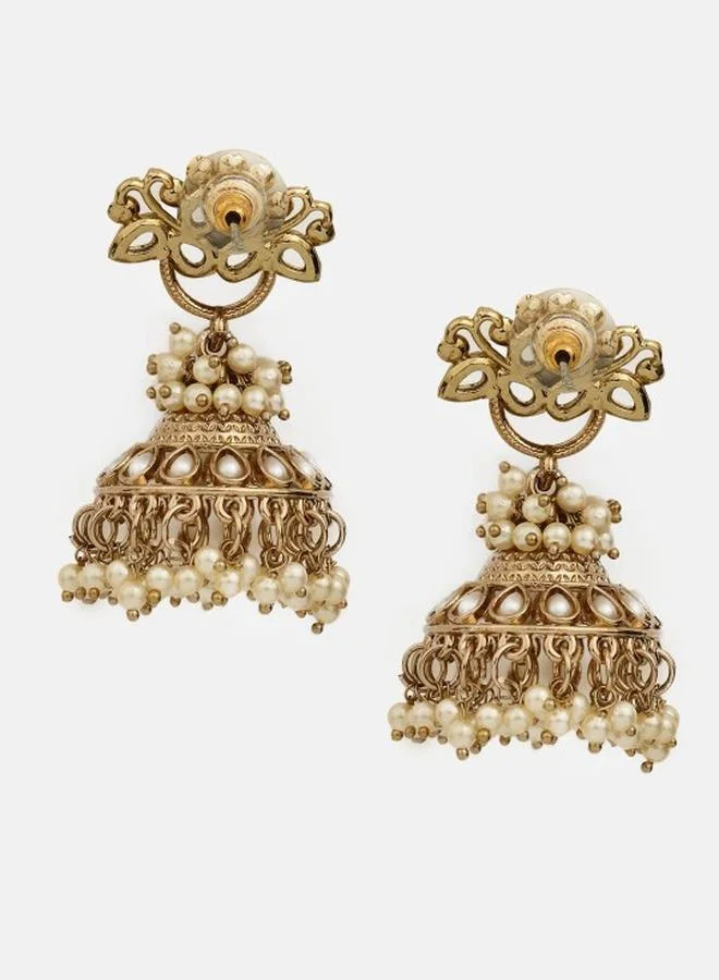 Priyaasi White Women White Brass Earrings with pattern and secured with Post and Back closure and styled in ideal for Ethnic moments — designed to make heads turn.