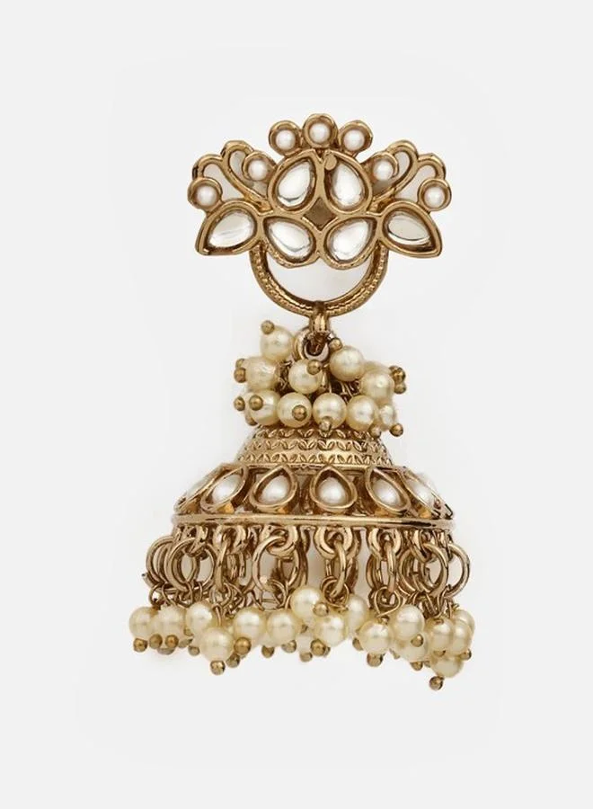 Priyaasi White Women White Brass Earrings with pattern and secured with Post and Back closure and styled in ideal for Ethnic moments — designed to make heads turn.