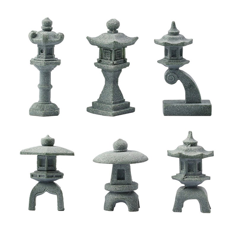 Sdeetesamjun Miniature Japanese Lantern Pagoda Figurines Asian Decor Fish Tank Aquarium Ornament Fairy Garden Accessories Zen Terrarium Bonsai Decorations 6 Small Sandstone