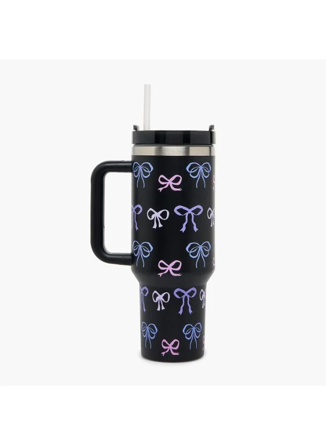 لايف ستايل Bow Print Double Wall Stainless Steel Tumbler with Straw