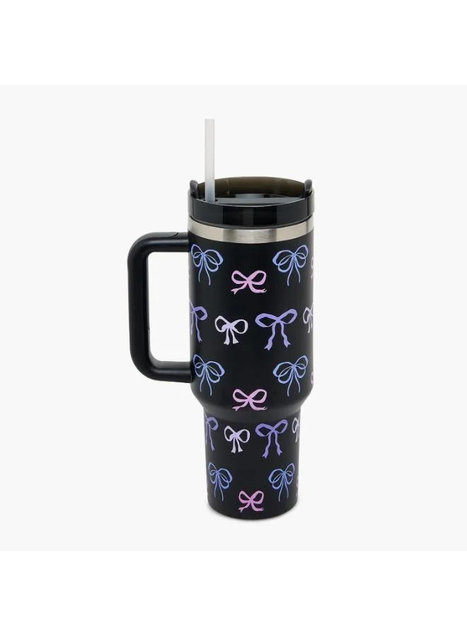 لايف ستايل Bow Print Double Wall Stainless Steel Tumbler with Straw