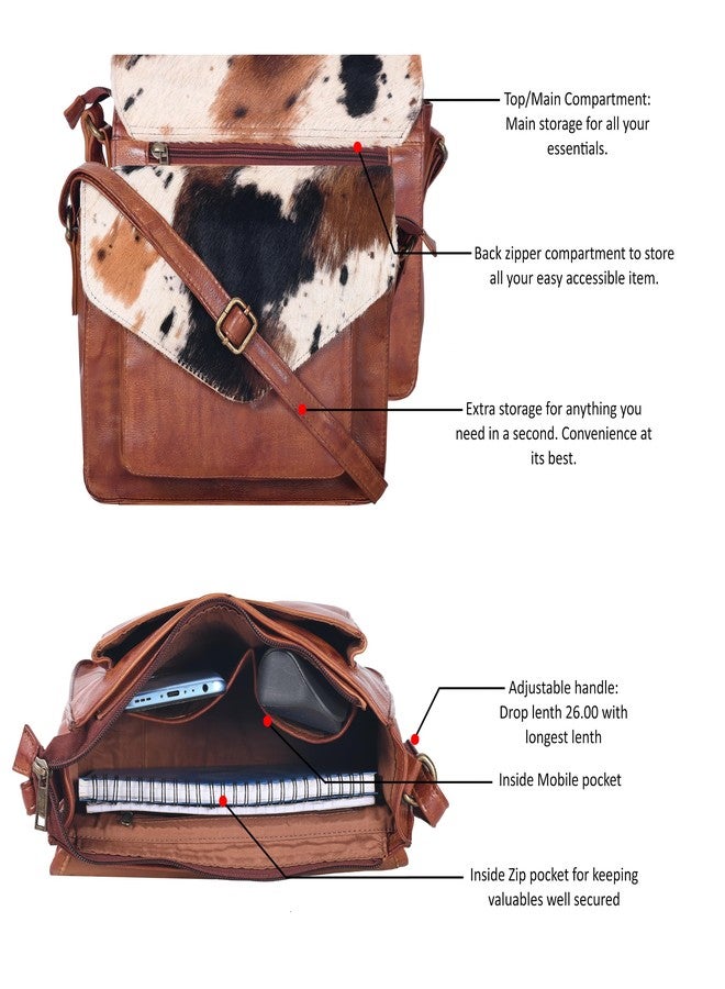 Ozora Leather Flapover Crossbody Handbag Purse for Women with Adjustable Strap & Overflap Snap Closure Tote/Bag, Tan Wash Spotted, Medium - Image 5