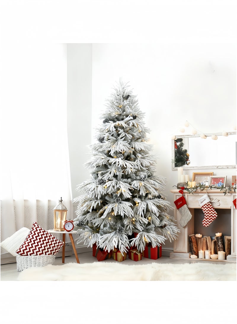 GGEROU Prelit Flocked Artificial Full Christmas Tree 9.8FT/3m with 2687 PE PVC Tips, Warm White and Cool White, Easy Assembly, Hinged Christmas Trees Prelit with Metal Base - Image 2
