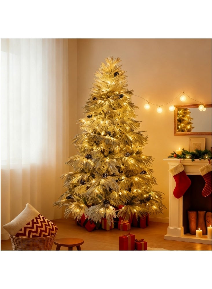 GGEROU Prelit Flocked Artificial Full Christmas Tree 9.8FT/3m with 2687 PE PVC Tips, Warm White and Cool White, Easy Assembly, Hinged Christmas Trees Prelit with Metal Base - Image 4