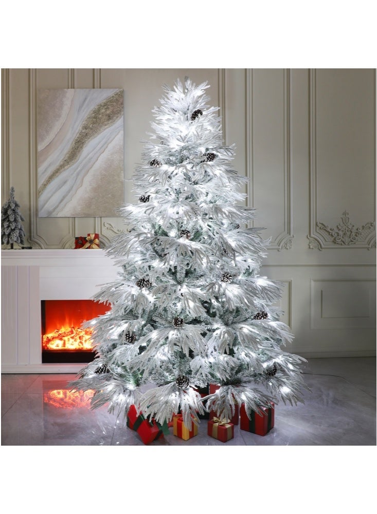GGEROU Prelit Flocked Artificial Full Christmas Tree 9.8FT/3m with 2687 PE PVC Tips, Warm White and Cool White, Easy Assembly, Hinged Christmas Trees Prelit with Metal Base - Image 5