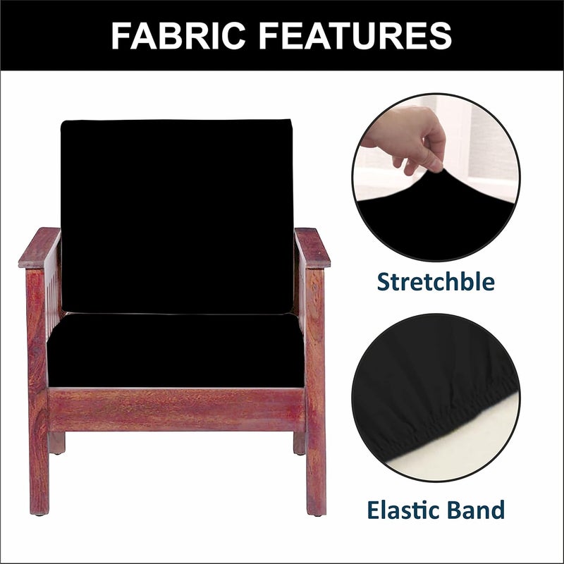 HOTKEI Black Set of 2 Sofa seat Cover Elastic Stretchable Sofa seat Set Cover Protector for Wooden Sofa seat Cushion Stretchable Cloth Cover 1 Seater 21x 21 - Image 2