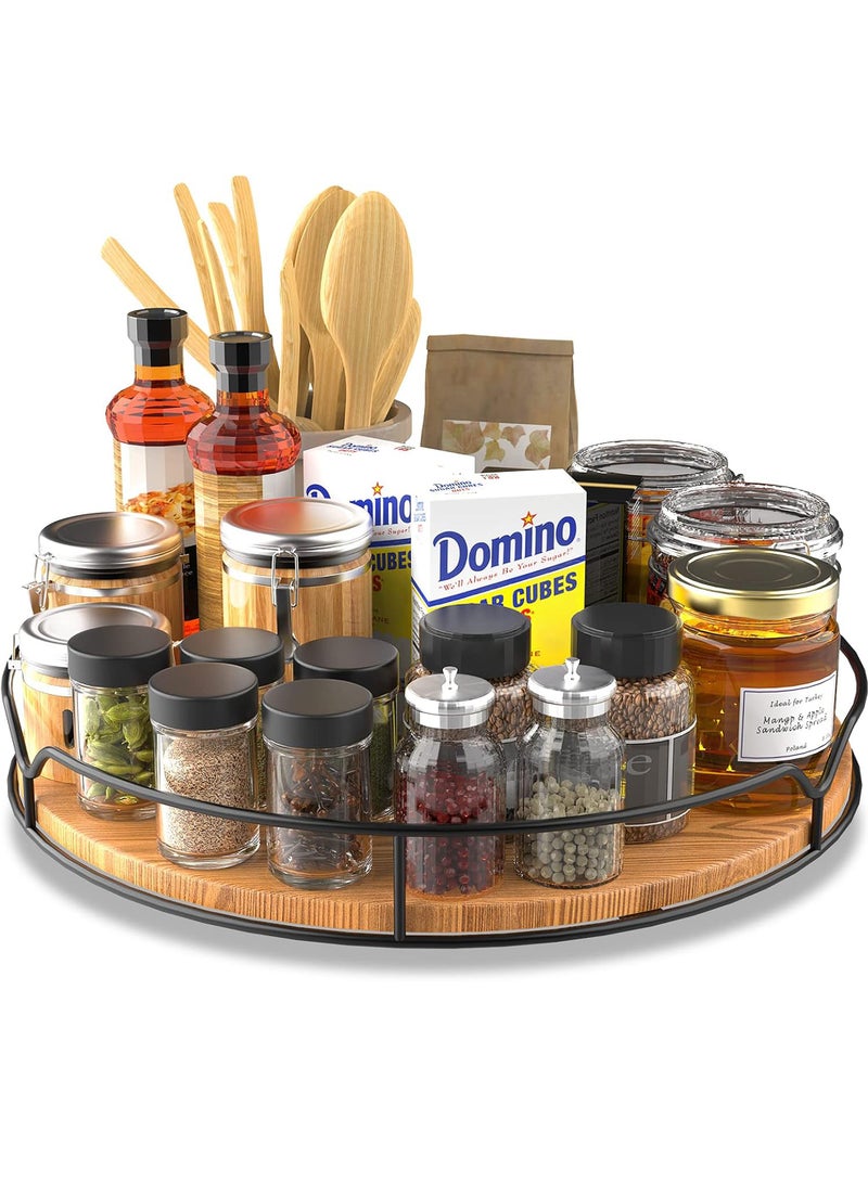 Uwals Lazy Susan Turntable Organizer with Anti-Slip Mat for Cabinet Pantry Kitchen Countertop Refrigerator Office, Pine Wood, 13", Carbonized Black - Image 1