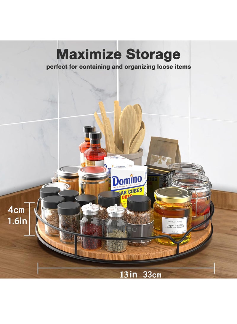 Uwals Lazy Susan Turntable Organizer with Anti-Slip Mat for Cabinet Pantry Kitchen Countertop Refrigerator Office, Pine Wood, 13", Carbonized Black - Image 2