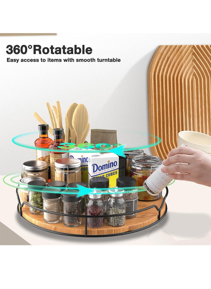 Uwals Lazy Susan Turntable Organizer with Anti-Slip Mat for Cabinet Pantry Kitchen Countertop Refrigerator Office, Pine Wood, 13", Carbonized Black - Image 5