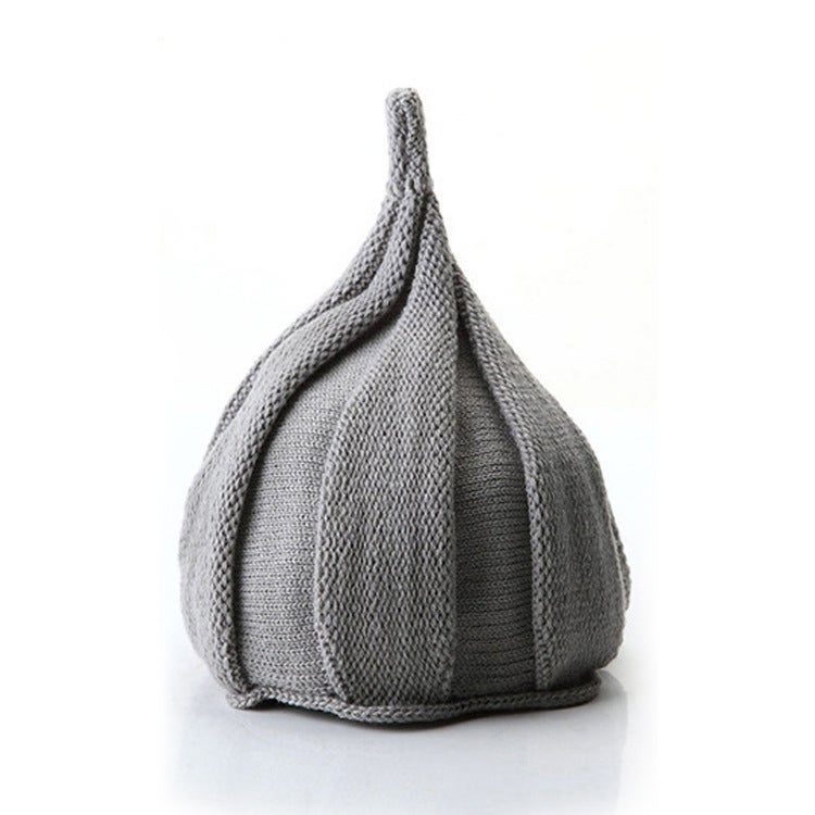 Cute Flower Knit Baby Cap with Twisted Top Light gray