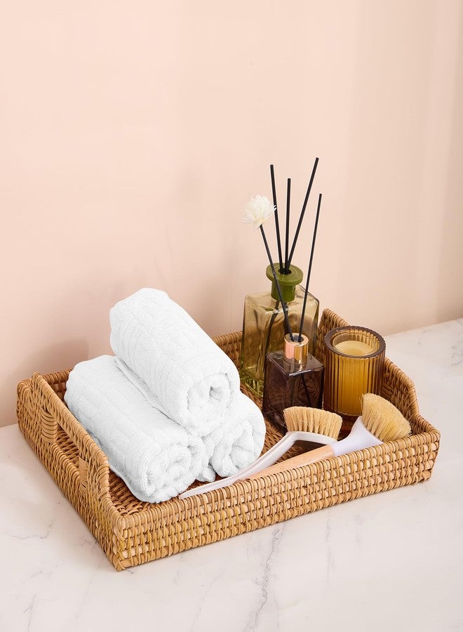 Kmelep Rattan Rectangular Serving Tray with Handles, Hand-Woven Wicker Decorative Tray for Coffee Table,Vintage Boho Style Decor for Dining, Kitchen, Bathroom, Outdoor(14.4"x10.4"x1.4") - Image 3