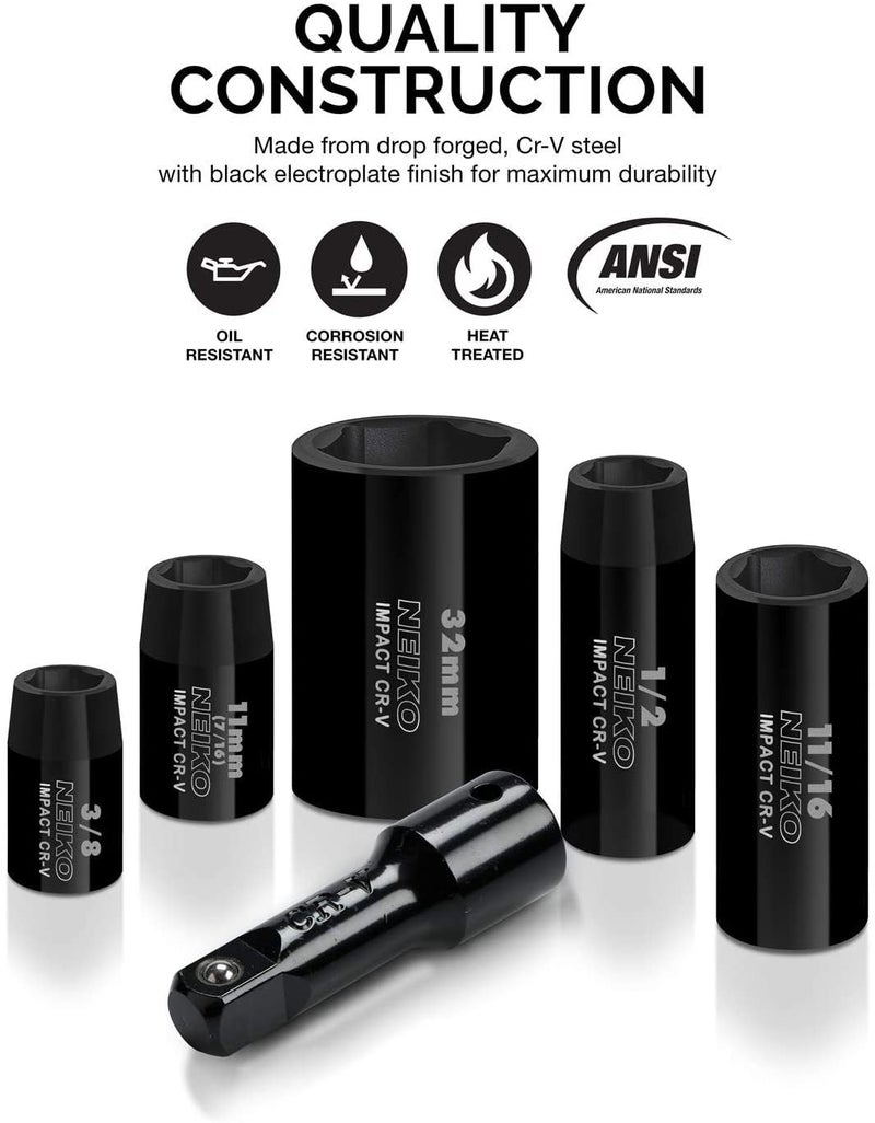 Neiko NEIKO 02443A 3/8" and 1/2" Drive Master Impact Socket Set | 38 Piece | Standard SAE (Inch) and Metric (mm) Sizes Below | Deep and Shallow Kit | Cr-V Steel | Includes Duometric Sockets  - Image 2