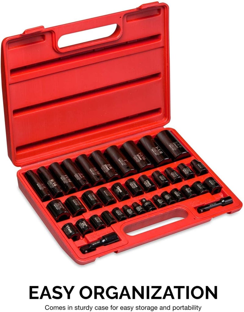 Neiko NEIKO 02443A 3/8" and 1/2" Drive Master Impact Socket Set | 38 Piece | Standard SAE (Inch) and Metric (mm) Sizes Below | Deep and Shallow Kit | Cr-V Steel | Includes Duometric Sockets  - Image 5