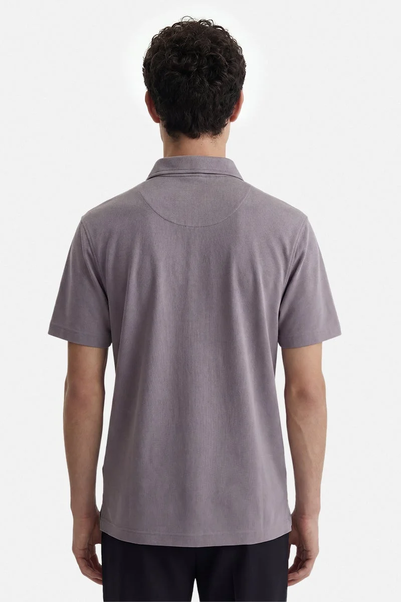 SNITCH Mauve Textured Short Sleeve Slim Fit Casual T-Shirt
