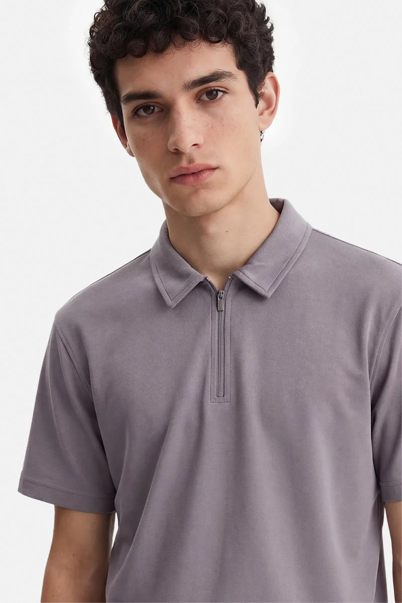 SNITCH Mauve Textured Short Sleeve Slim Fit Casual T-Shirt