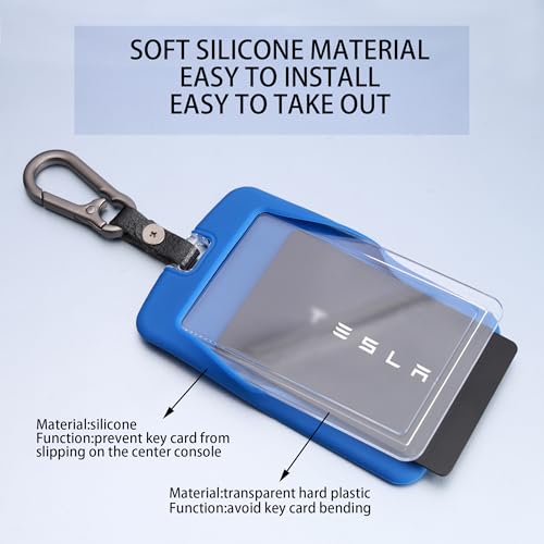 TANDRIVE 2PCS Silicone Key Card Holder Case Compatible with Tesla Model 3 Model Y Cybertruck and Rivian，Key Protector Cover Accessories Including Key Chain, Black and Blue - Image 5
