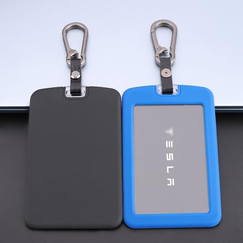 TANDRIVE 2PCS Silicone Key Card Holder Case Compatible with Tesla Model 3 Model Y Cybertruck and Rivian，Key Protector Cover Accessories Including Key Chain, Black and Blue - Image 1