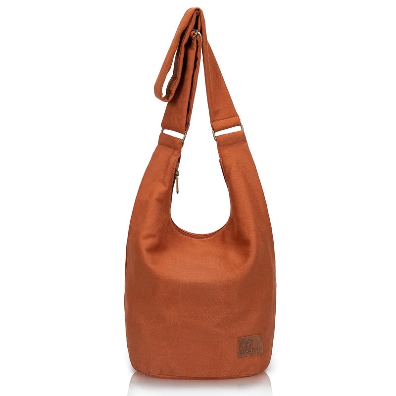 Coton Pose Hippie Crossbody Bag Top Zip Large Size Canvas Sling Bag Jacquard cloth Handmade Bags (Orange) - Image 1