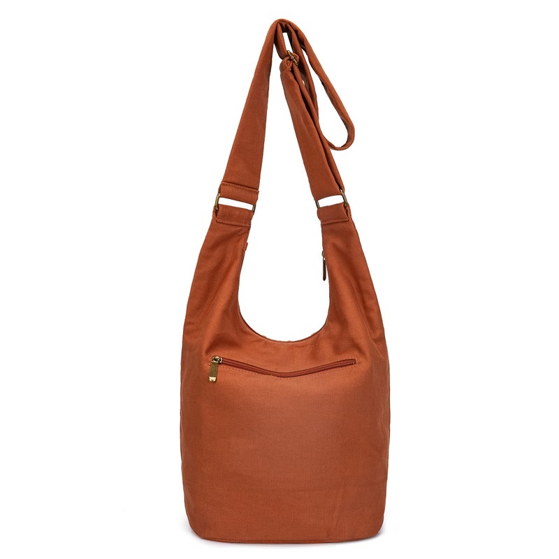 Coton Pose Hippie Crossbody Bag Top Zip Large Size Canvas Sling Bag Jacquard cloth Handmade Bags (Orange) - Image 2