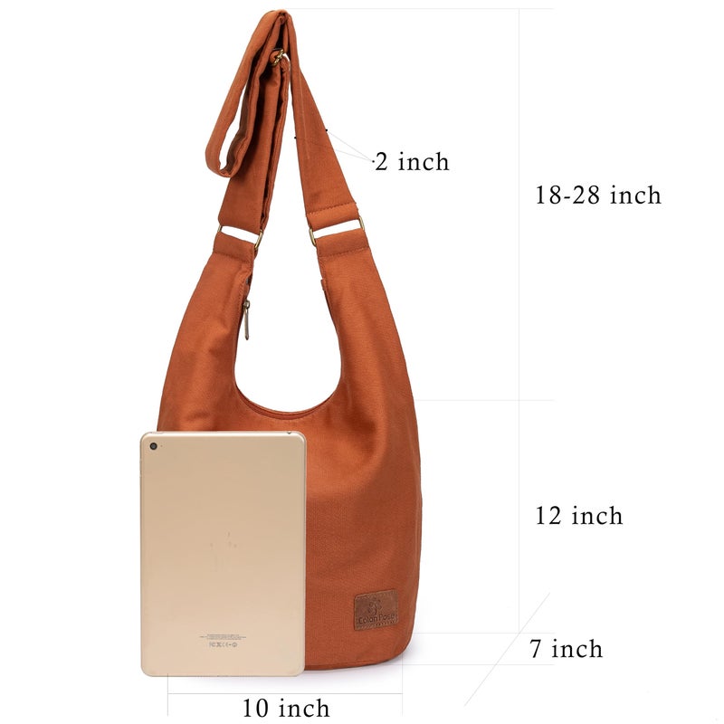 Coton Pose Hippie Crossbody Bag Top Zip Large Size Canvas Sling Bag Jacquard cloth Handmade Bags (Orange) - Image 4