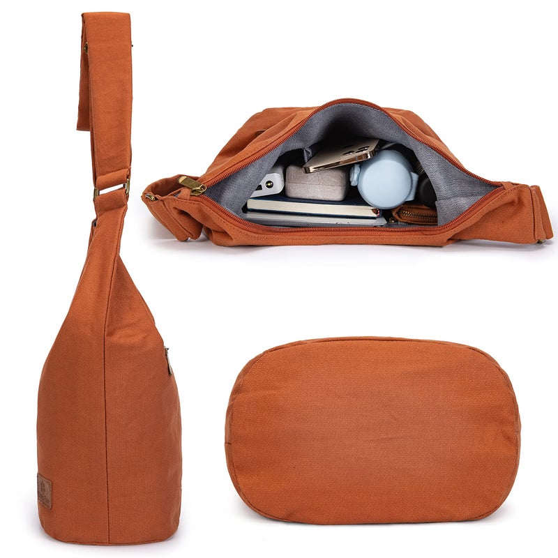 Coton Pose Hippie Crossbody Bag Top Zip Large Size Canvas Sling Bag Jacquard cloth Handmade Bags (Orange) - Image 5