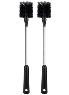 2 Pack Stainless Steel Water Bottle Brush & Straw Cleaner Set, Long Handle Baby Bottle Scrub Cleaning Brush for Sports Bottles, Cups, Dishes, Coffee Mugs, Glasswares, Tumblers, Wine Decanters
