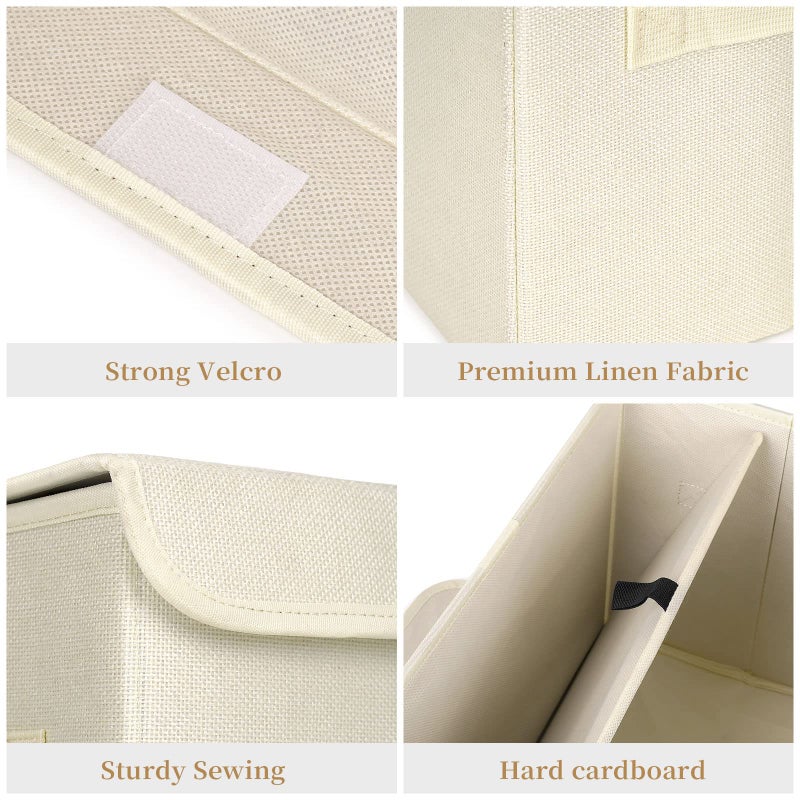 Bagnizer Large 42 Quarts Collapsible Stackable Storage Bins Cube with Lids [3-Pack] Foldable Fabric Linen Storage Boxes, Closet Organizer Baskets with Label for Home (16.7 x 12 x 12, Beige) - Image 4