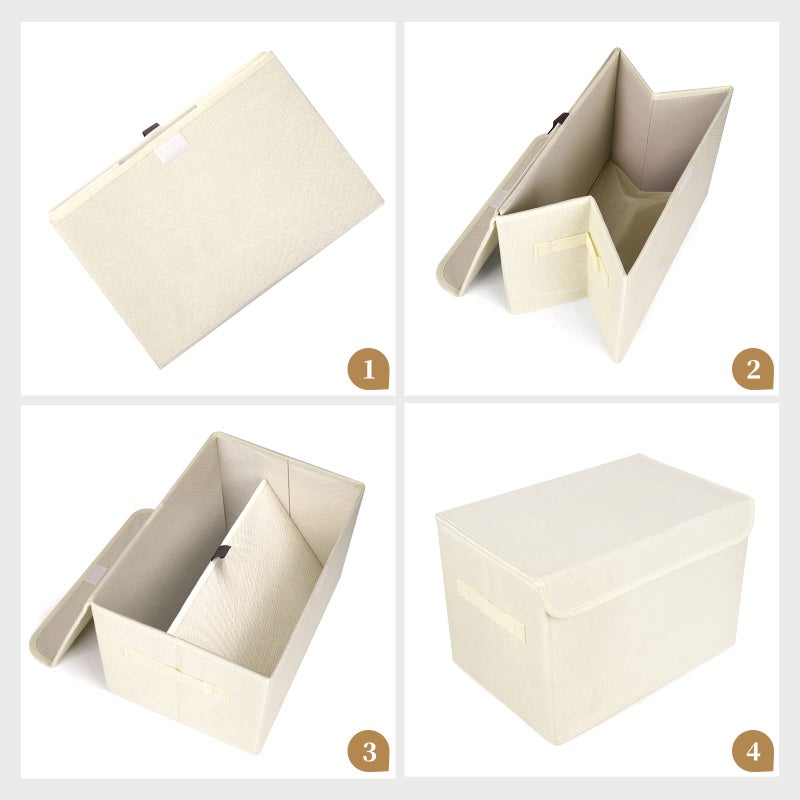 Bagnizer Large 42 Quarts Collapsible Stackable Storage Bins Cube with Lids [3-Pack] Foldable Fabric Linen Storage Boxes, Closet Organizer Baskets with Label for Home (16.7 x 12 x 12, Beige) - Image 5