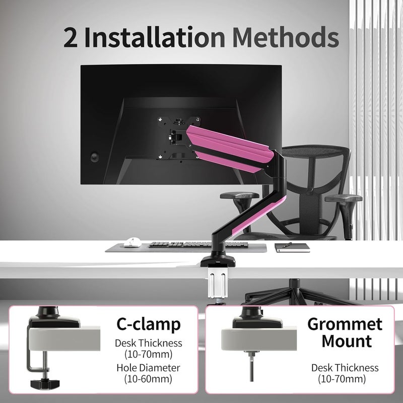 سوبتيكس حامل شاشة سوبتيك لشاشات LED LCD مقاس 13-32 بوصة حتى 9 كجم، ذراع شاشة بنابض غازي، قابل للدوران 360° وقابل لضبط الارتفاع والميلان، حامل شاشة متوافق مع VESA 75x75/100x100 مم، أسود-وردي - Image 5