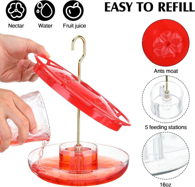 Chengu 12 Pieces Hummingbird Feeder for Outdoors Hanging 16 oz Saucer Humming Feeder Flat Hummingbird Feeders Easy to Clean Including Hanging Hook, with Brushes - Image 3