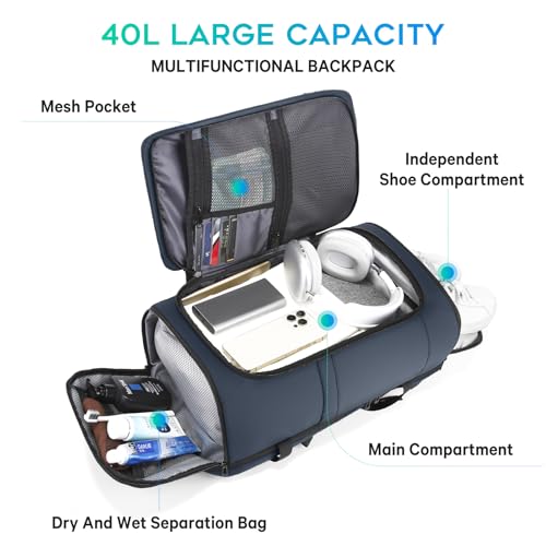BANGE Travel Backpack with Shoe Compartment, 40L Large Capacity Back Pack, Men's Weekender Daypack Fits 17.3 Inch Laptop, Carry On Travel Backpack with Water Bottle Holder for Men and Women - Image 2