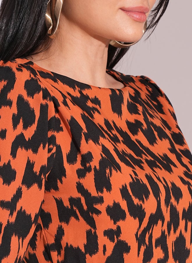 globus Globus Animal Print Puff Sleeves Pleated Peplum Top  - Image 4