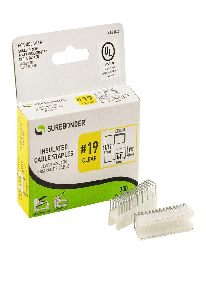 Surebonder Insulated Cable Staples, Clear, for Security, Thermostat, Telephone Wires, Ethernet Cat-5 cable and other wire up to 1/4" wide, 1/4" x 1/4", 300 Pack, No. 19 ( 1414C) - Image 1