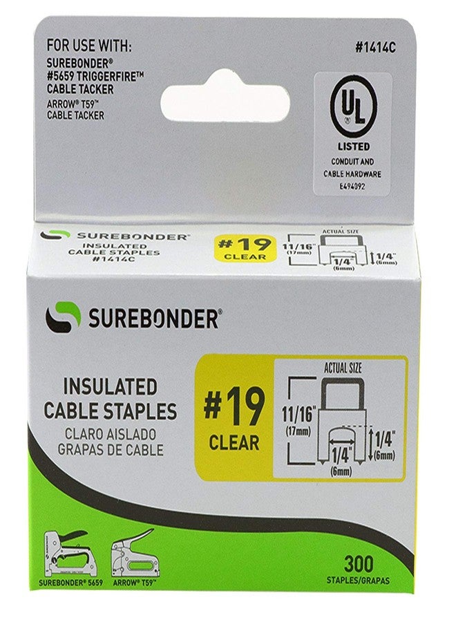 Surebonder Insulated Cable Staples, Clear, for Security, Thermostat, Telephone Wires, Ethernet Cat-5 cable and other wire up to 1/4" wide, 1/4" x 1/4", 300 Pack, No. 19 ( 1414C) - Image 3