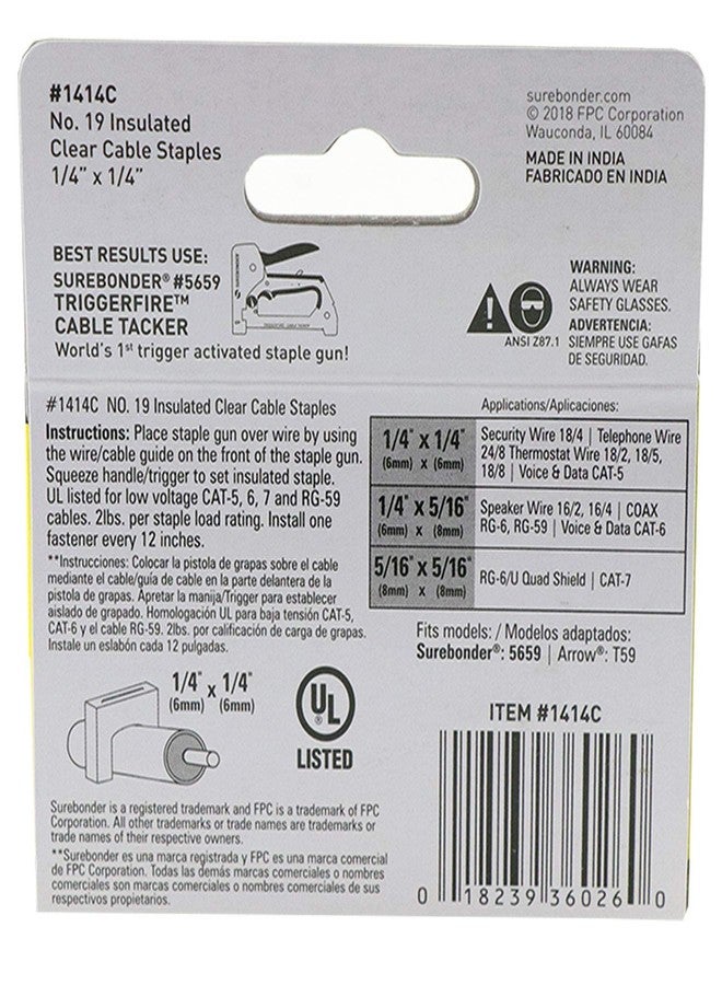 Surebonder Insulated Cable Staples, Clear, for Security, Thermostat, Telephone Wires, Ethernet Cat-5 cable and other wire up to 1/4" wide, 1/4" x 1/4", 300 Pack, No. 19 ( 1414C) - Image 4