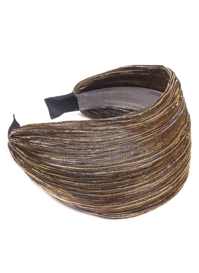 Suoirblss Fashion Vintage Wide Cloth Hair Band Hair Hoop Accessories Women Girl Wide Edge Fabric Mesh Gauze Antislip Headband (Gold)  - Image 1