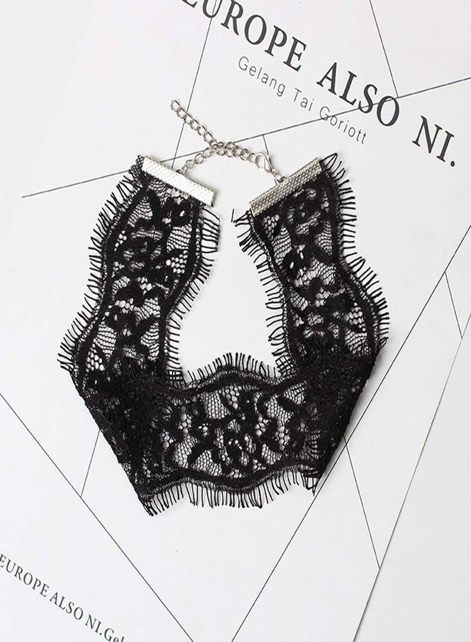 fxmimior Dainty Black and White Lace Punk Boho Choker Necklaces Minimalist Necklace Chain Jewelry for Women 2 Pcs - Image 2
