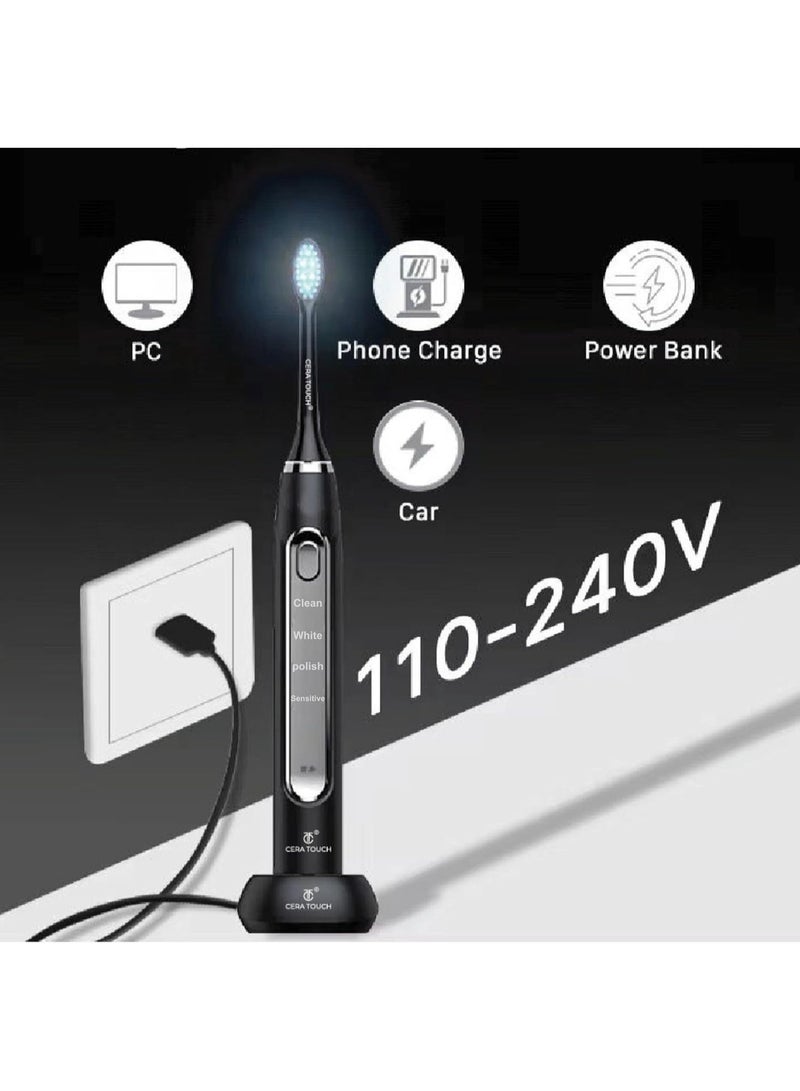 CERA TOUCH 6 Blue LED Whitening Electric Toothbrush| Electric Toothbrush for Adults | 4 Modes With Smart Timer Plaque Removal & Memory Function | 2Heads | IPX7 Waterproof |Travel Case |WirelessCharger - Image 2
