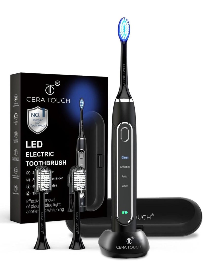 CERA TOUCH 6 Blue LED Whitening Electric Toothbrush| Electric Toothbrush for Adults | 4 Modes With Smart Timer Plaque Removal & Memory Function | 2Heads | IPX7 Waterproof |Travel Case |WirelessCharger - Image 1