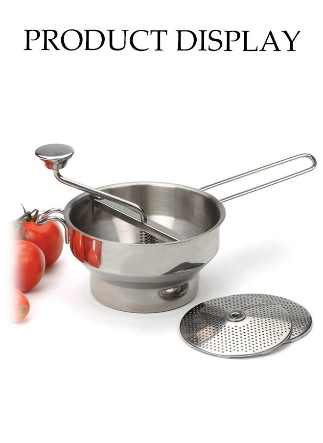 DUNISO Stainless Steel Food Mixer, Manual Grinder, Vegetable And Fruit Puree Grinder, Baby Food Grinder,  Equipped With 3 Interchangeable Shredding Plates，Easy To Clean, Suitable For Jams, Vegetable Puree, Fruits, Potatoes, And Garlic  - Image 3