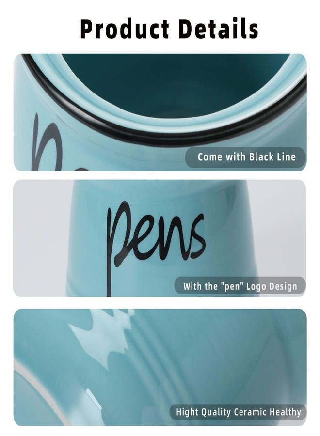 ONTUBE Porcelain Pens Holder Stand,Ceramic Pencils Holder (Turquoise) - Image 2