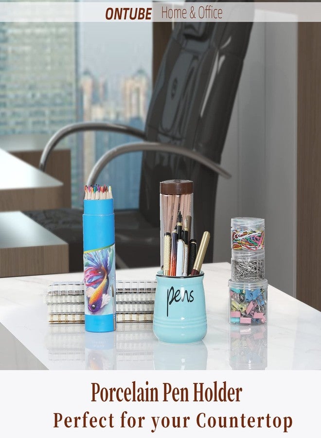 ONTUBE Porcelain Pens Holder Stand,Ceramic Pencils Holder (Turquoise) - Image 3