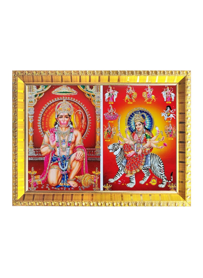 Koshtak Koshtak HanumanBajrangbali ji And Maa SherawaliNav Durga 9 Roop on tiger 6 x 8 inch Table top stand photo frame with Unbreakable Glass for temple Worshipgifthome decor  - Image 2