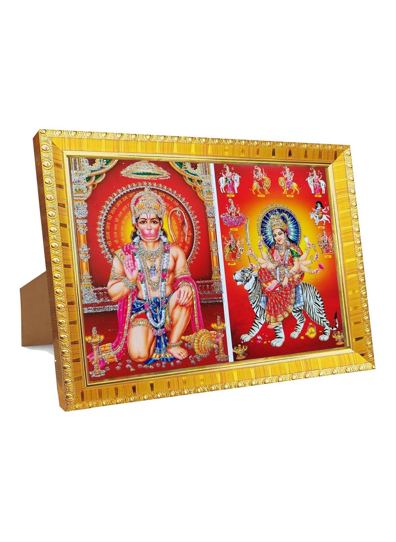 Koshtak Koshtak HanumanBajrangbali ji And Maa SherawaliNav Durga 9 Roop on tiger 6 x 8 inch Table top stand photo frame with Unbreakable Glass for temple Worshipgifthome decor  - Image 1